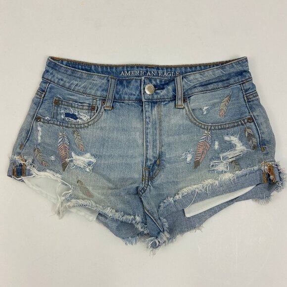 American Eagle Outfitters Pants - American Eagle Hi Rise Distressed Jean Shorts Hi Rise Festival Embroidered